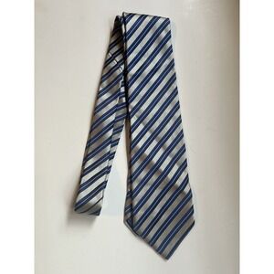 Charvet Vendrome Silk Luxury Gold Blue Stripe Made in France‎ Tie